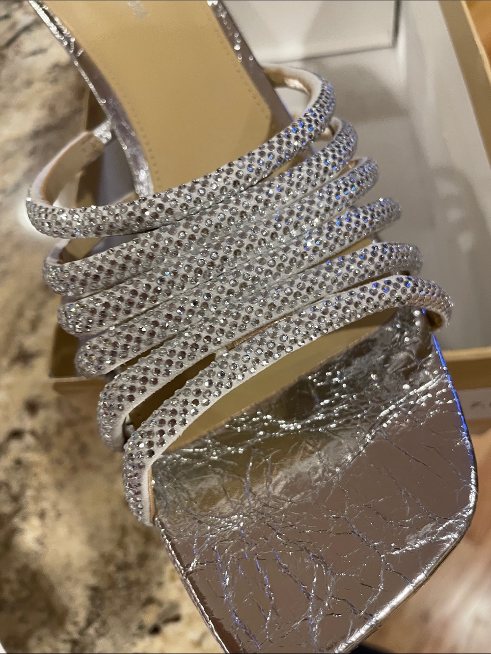 NWT Michael Kors Silver Rhinestone Strappy Kitten Heels - Picture 9 of 10